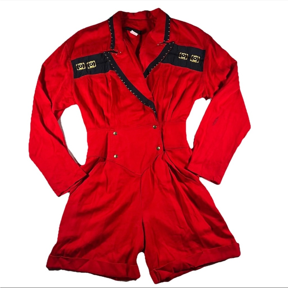 Vintage Mesmerize By Kami Kam Red Romper M 80s Glam Rock Avant Garde Retro